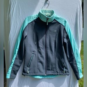 New Balance Ladies Jacket Medium Gray Light Aqua Zip Up Long Sleeve fleece lined